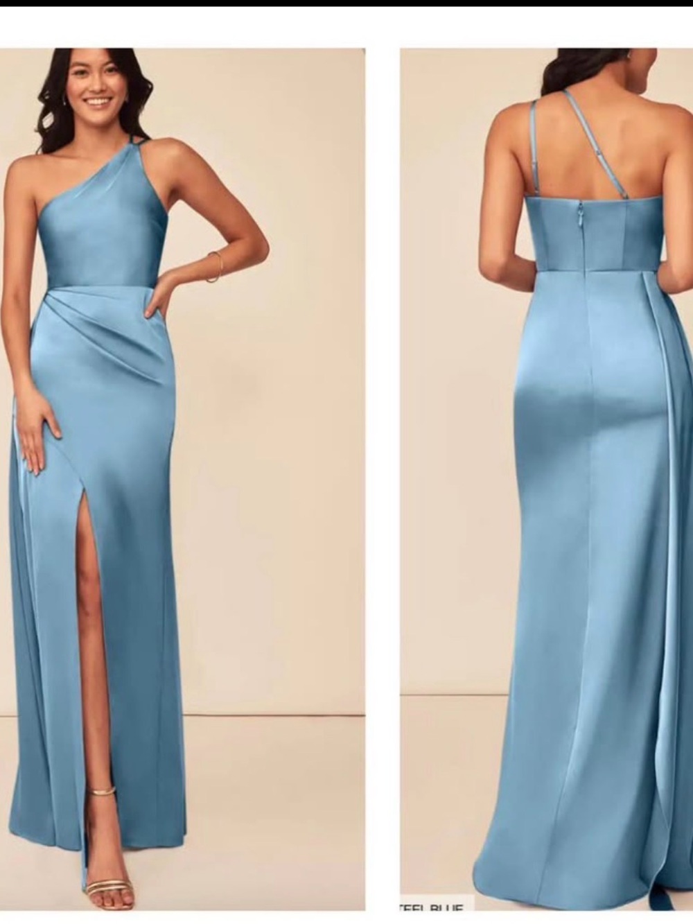 One-Shoulder steel Blue bridesmaid dress Azazie